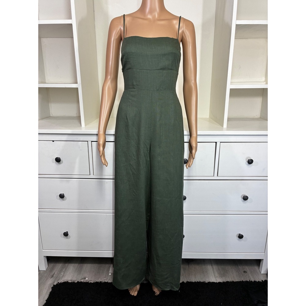 Audrey Parks Francesca's Green Linen Blend Wide Leg Tie Back Jumpsuit Large